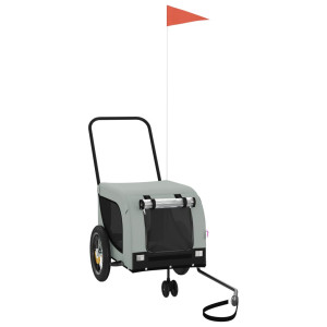 Reboque de bicicleta p/ animais tecido oxford/ferro cinza/preto H