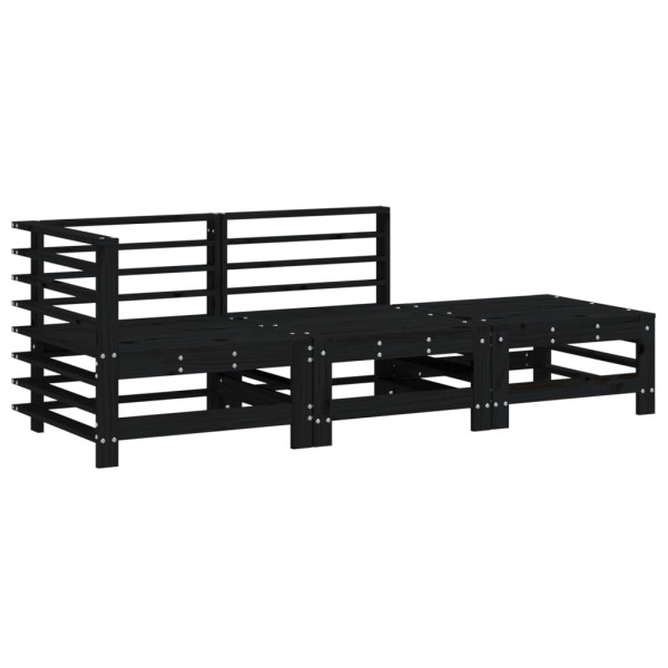 3 pcs conjunto lounge de jardim madeira de pinho maciça preto M 2