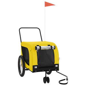 Reboque bicicleta p/ animais tecido oxford/ferro amarelo/preto H