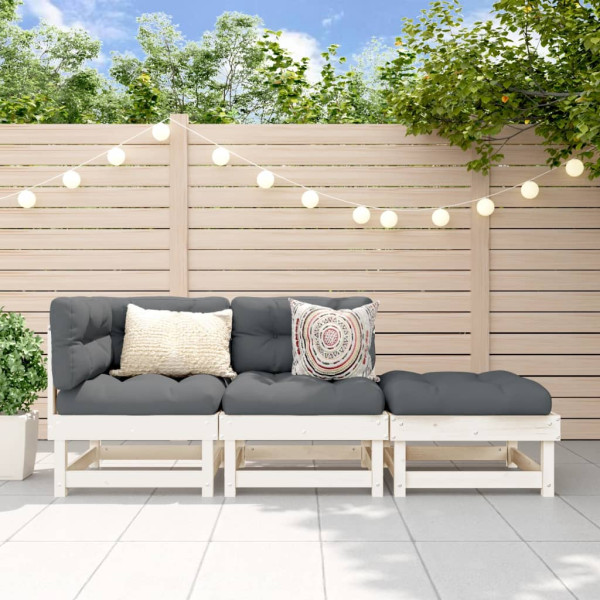 3 pcs conjunto lounge de jardim madeira de pinho maciça branco D
