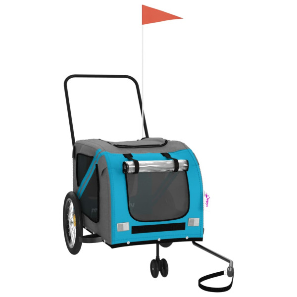 Remolque de bicicleta mascotas hierro tela Oxford azul gris M 2