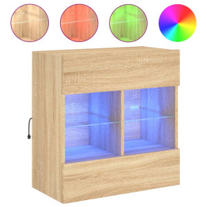 Mueble TV de pared con luces LED roble Sonoma 58.5x30x60.5 cm H