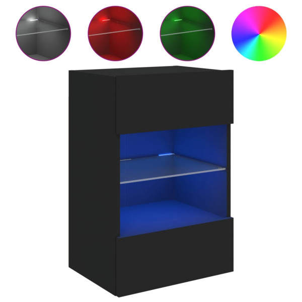 Mueble de TV de pared con luces LED negro 40x30x60.5 cm M 2