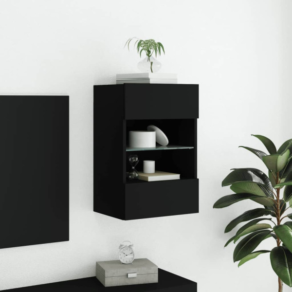 Mueble de TV de pared con luces LED negro 40x30x60.5 cm M 5