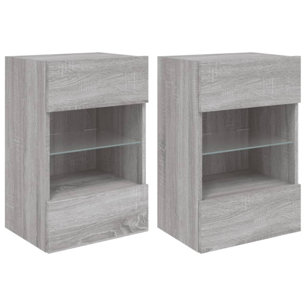 Muebles TV de pared luces LED 2 uds gris Sonoma 40x30x60.5 cm M 2