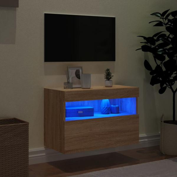 Mueble de TV de pared con luces LED roble Sonoma 60x30x40 cm M 4