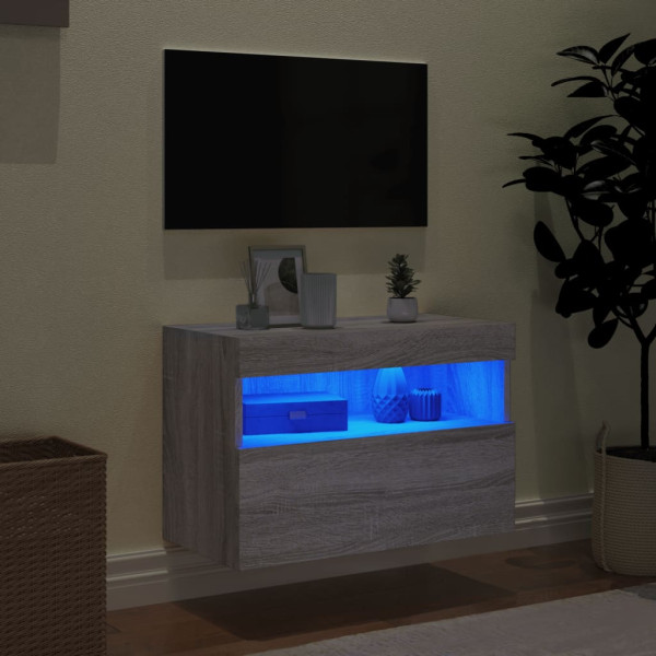 Mueble de TV de pared con luces LED gris Sonoma 60x30x40 cm M 4