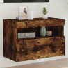 Mueble de TV de pared con luces LED roble ahumado 60x30x40 cm 1