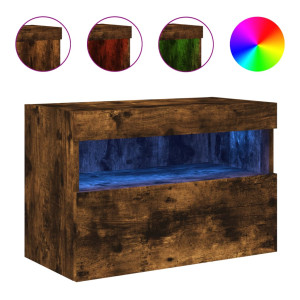 Mueble de TV de pared con luces LED roble ahumado 60x30x40 cm H