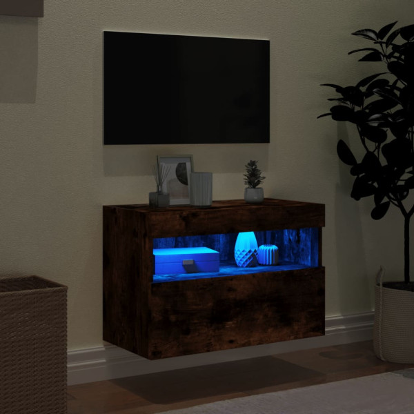 Mueble de TV de pared con luces LED roble ahumado 60x30x40 cm M 4
