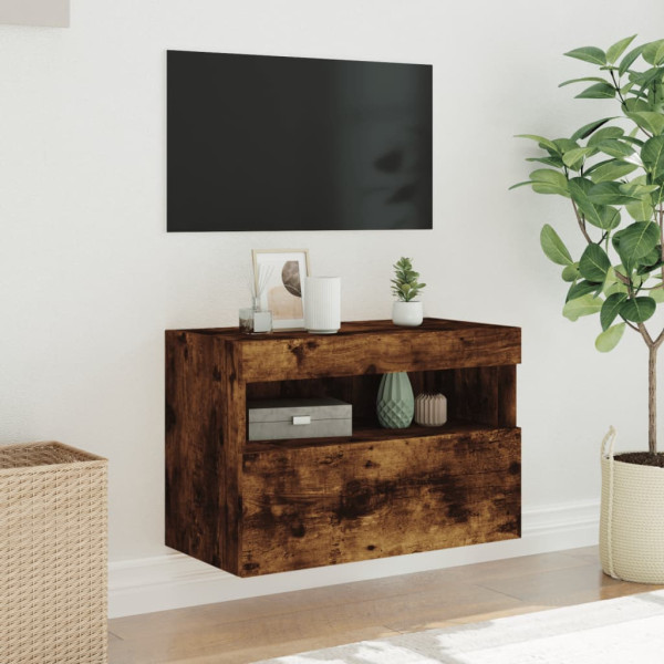Mueble de TV de pared con luces LED roble ahumado 60x30x40 cm M 5