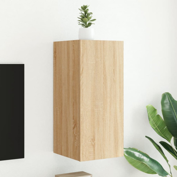 Mueble de TV de pared con luces LED roble Sonoma 30.5x35x70 cm D
