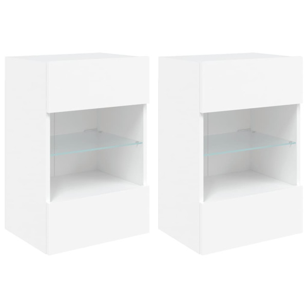 Muebles de TV de pared con luces LED 2 uds blanco 40x30x60.5 cm M 2