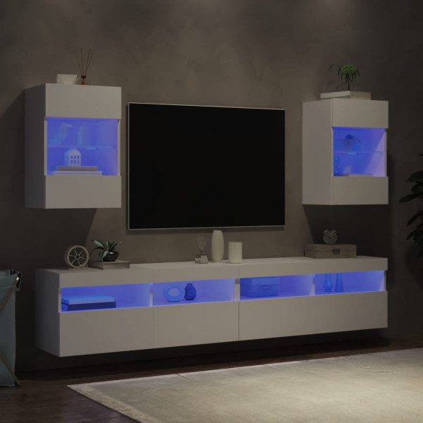 Muebles de TV de pared con luces LED 2 uds blanco 40x30x60.5 cm M 3
