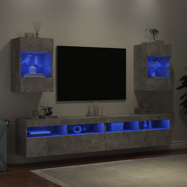 Muebles TV de pared luces LED 2 uds gris hormigón 40x30x60.5 cm M 3