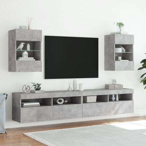 Mobiliário de televisão de parede luzes LED 2 uds cinza 40x30x60.5 cm M 4