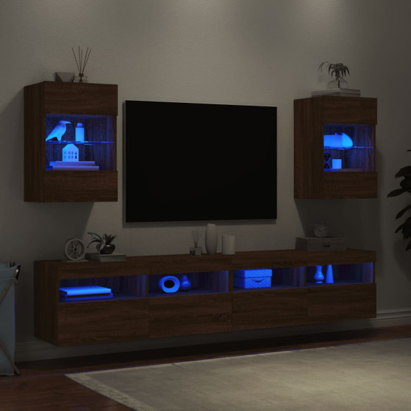 Armários de parede com luzes LED para TV 2 pcs carvalho castanho M 3