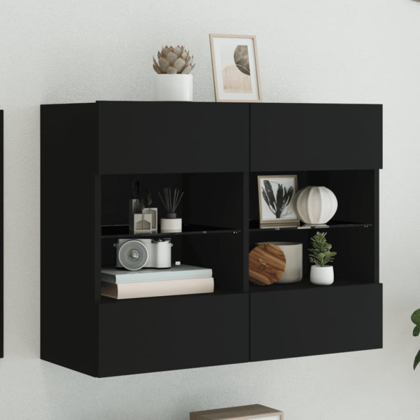 Mueble de TV de pared con luces LED negro 78.5x30x60.5 cm D