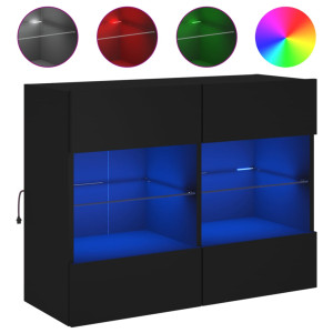 Mueble de TV de pared con luces LED negro 78.5x30x60.5 cm H
