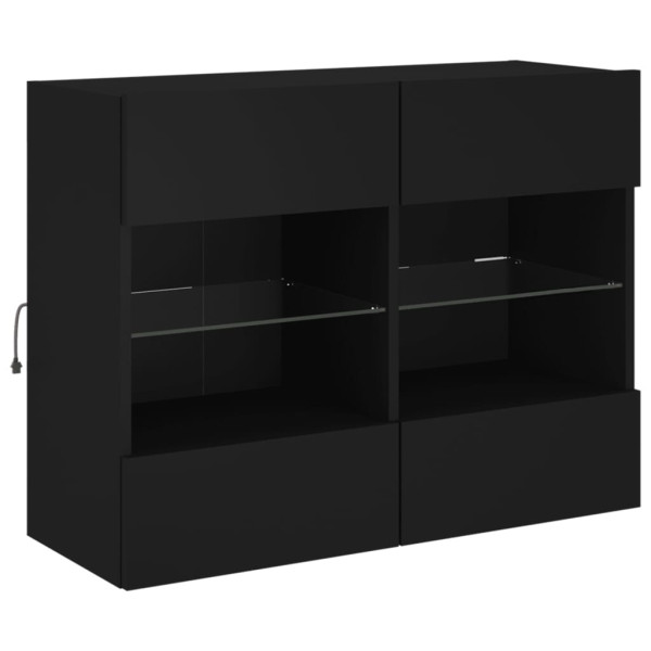 Mueble de TV de pared con luces LED negro 78.5x30x60.5 cm M 3