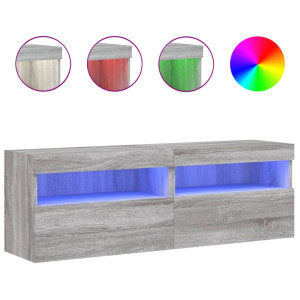 Muebles TV de pared con luces LED 2 uds gris Sonoma 60x30x40 cm H