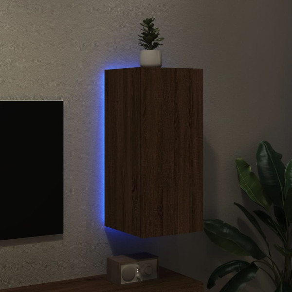 Mueble de TV de pared con luces LED roble marrón 30.5x35x70 cm M 4