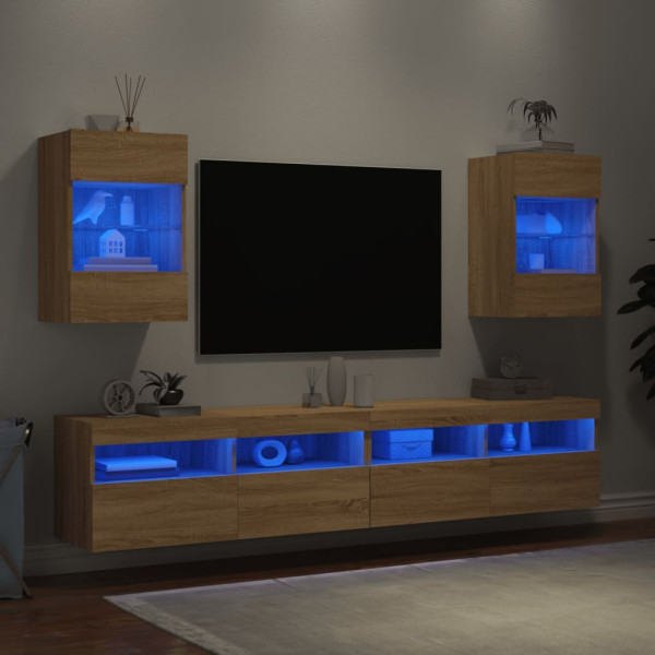 Muebles TV de pared luces LED 2 uds roble Sonoma 40x30x60.5 cm M 3