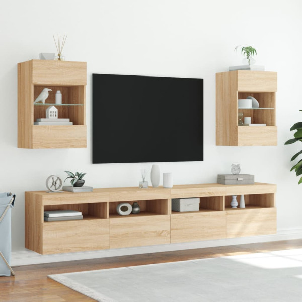 Muebles TV de pared luces LED 2 uds roble Sonoma 40x30x60.5 cm M 4