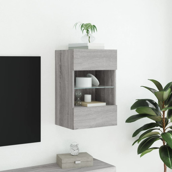 Mueble de TV de pared con luces LED gris Sonoma 40x30x60.5 cm M 5