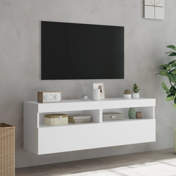 Muebles de TV de pared con luces LED 2 uds blanco 60x30x40 cm M 5