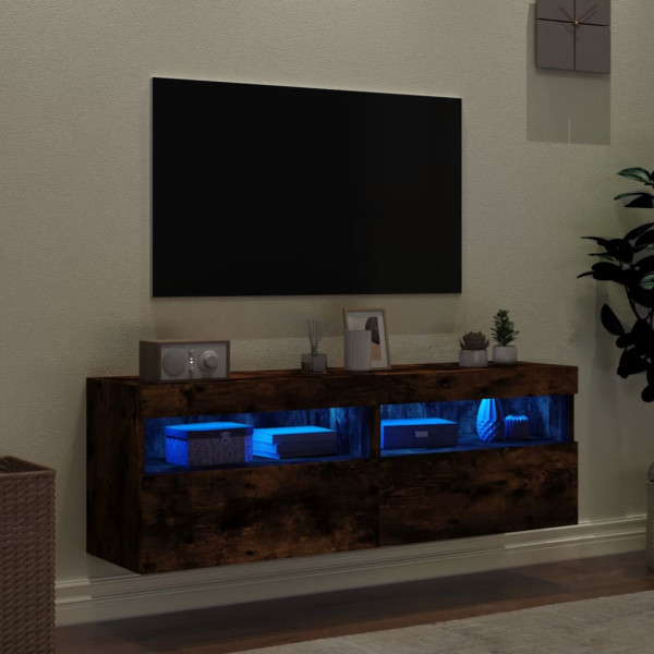 Muebles TV de pared luces LED 2 uds roble ahumado 60x30x40 cm M 4