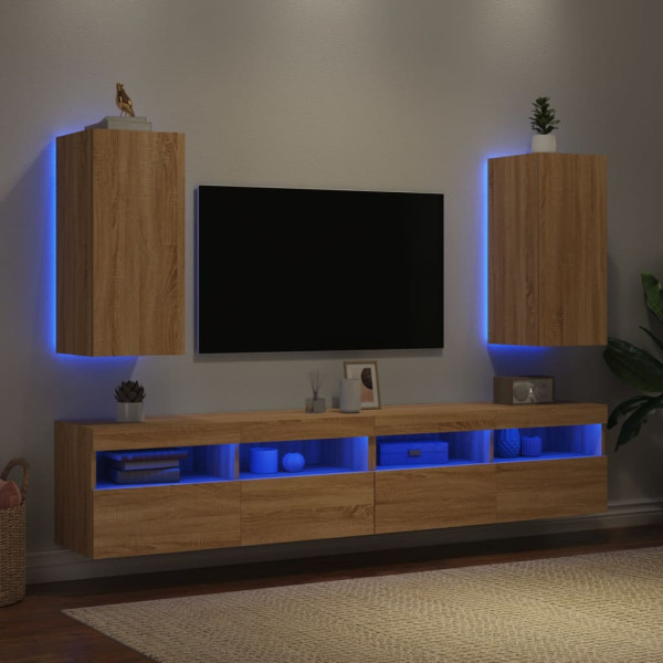 Muebles de TV pared luces LED 2 uds roble Sonoma 30.5x35x70 cm M 3