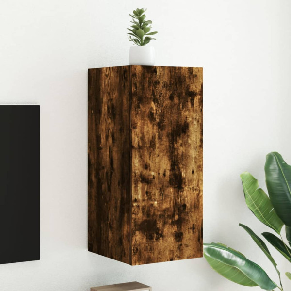 Mueble de TV de pared con luces LED roble ahumado 30.5x35x70 cm D