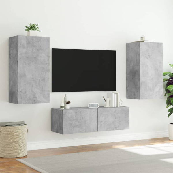 Mueble de TV de pared con luces LED gris hormigón 40.5x35x80 cm M 5