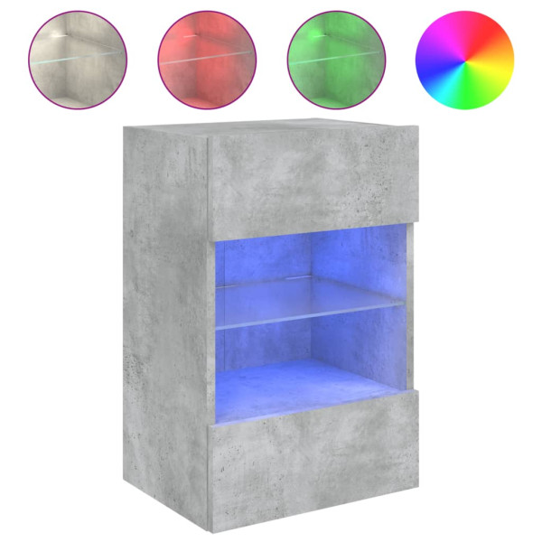 Mueble de TV de pared con luces LED gris hormigón 40x30x60.5 cm M 2