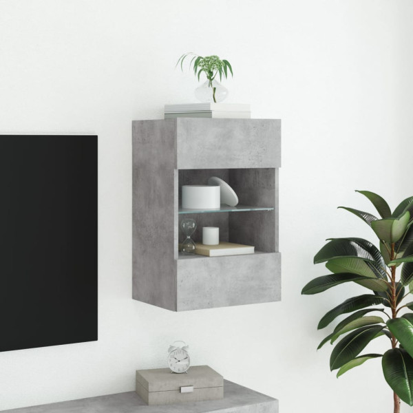 Mueble de TV de pared con luces LED gris hormigón 40x30x60.5 cm M 5