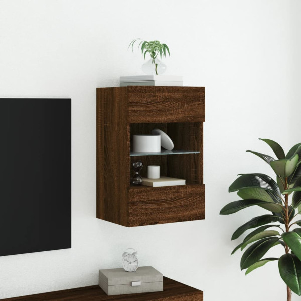 Mueble de TV de pared con luces LED roble marrón 40x30x60.5 cm M 5