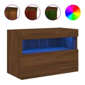 Mueble de TV de pared con luces LED roble marrón 60x30x40 cm H