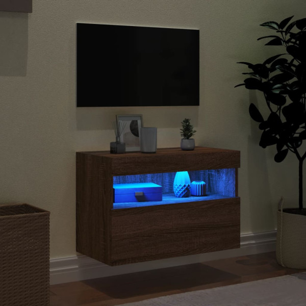 Mueble de TV de pared con luces LED roble marrón 60x30x40 cm M 4