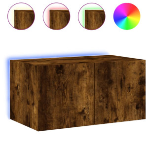 Mueble de TV de pared con luces LED roble ahumado 60x35x31 cm H