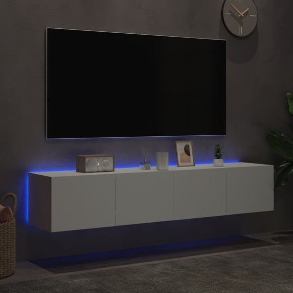 Muebles de TV de pared con luces LED 2 uds blanco 80x35x31 cm M 3