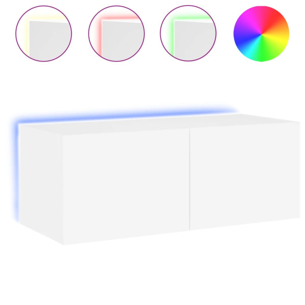 Mueble de TV de pared con luces LED blanco 80x35x31 cm M 2