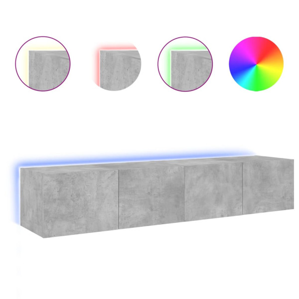 Muebles TV de pared luces LED 2 uds gris hormigón 80x35x31 cm M 2