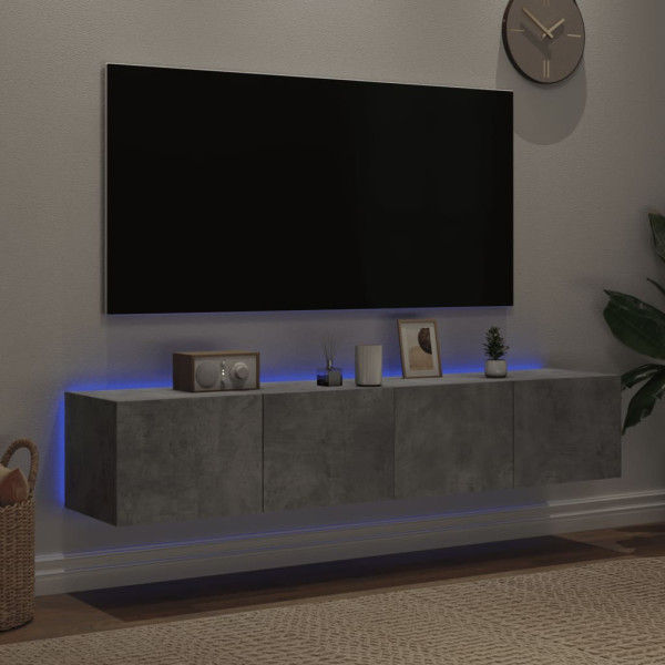 Muebles TV de pared luces LED 2 uds gris hormigón 80x35x31 cm M 3
