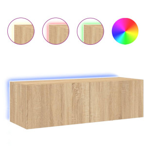 Mueble de TV de pared con luces LED roble Sonoma 100x35x31 cm H