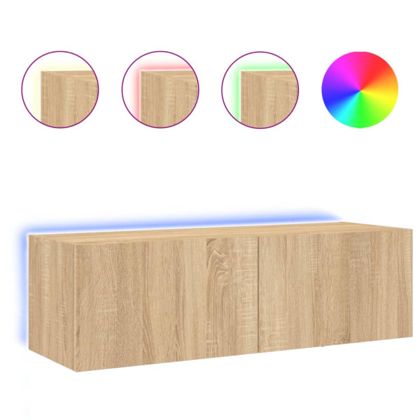 Mueble de TV de pared con luces LED roble Sonoma 100x35x31 cm M 2