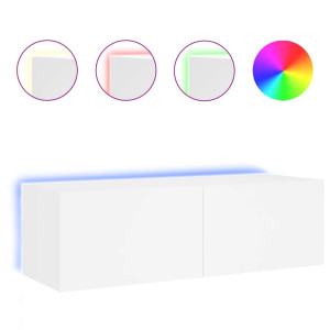 Móvel de parede para TV com luzes LED 100x35x31 cm branco H