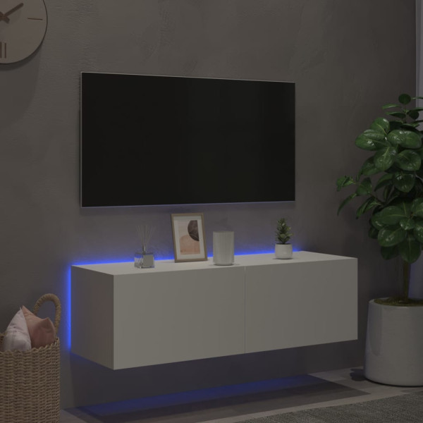 Mueble de TV de pared con luces LED blanco 100x35x31 cm M 5