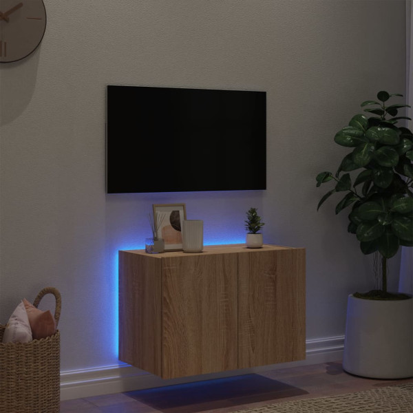 Mueble de TV de pared con luces LED roble Sonoma 60x35x41 cm M 4
