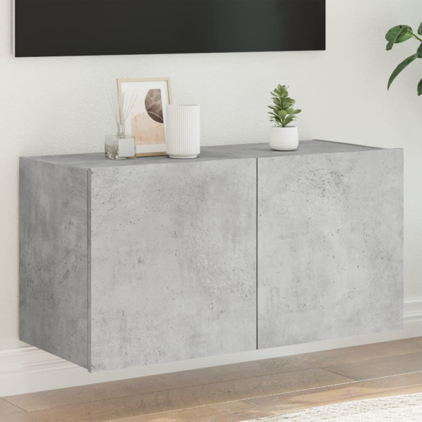 Mueble de TV de pared con luces LED gris hormigón 80x35x41 cm D